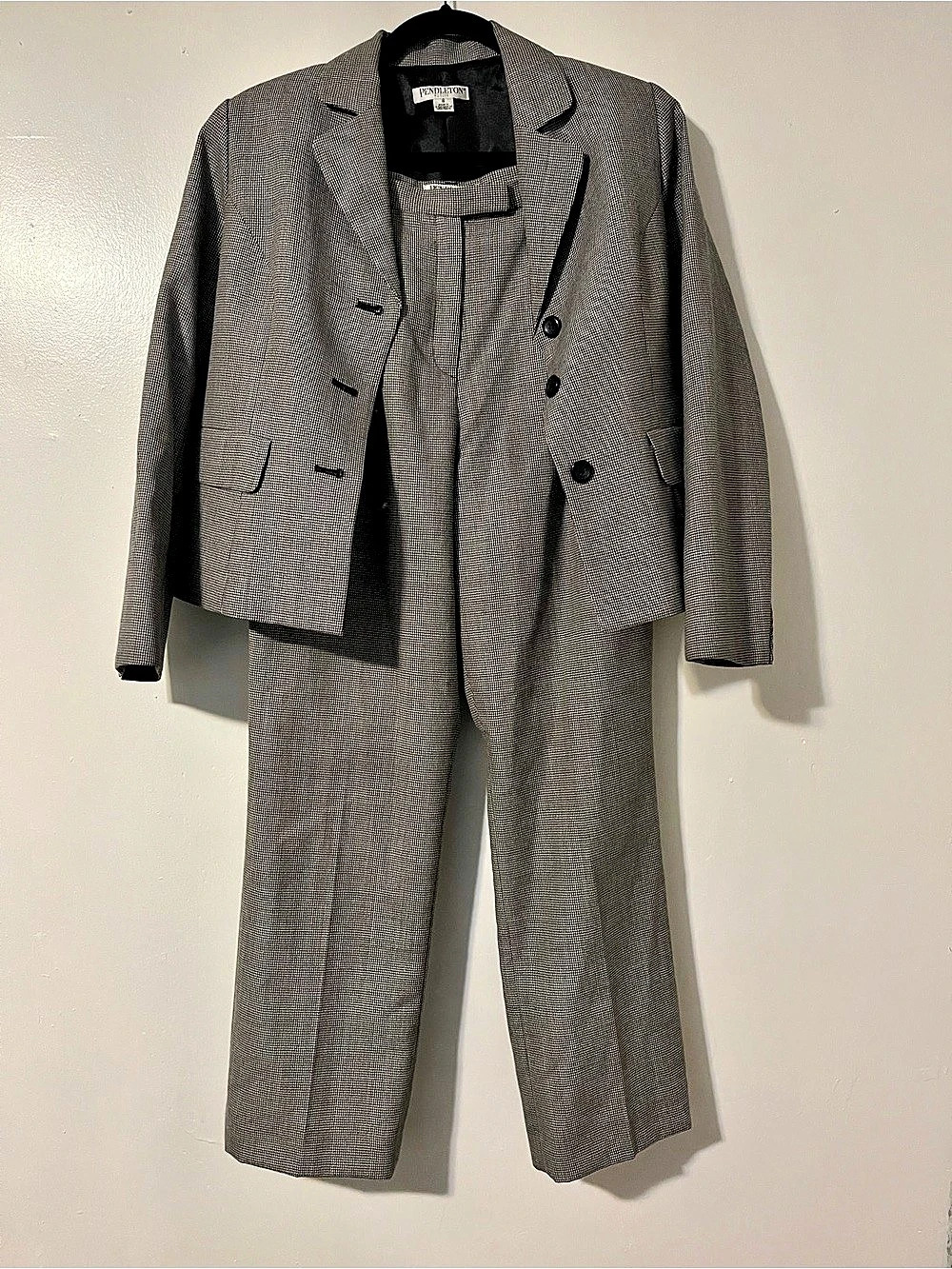 VTG Pendleton Women's Houndstooth Wool Pantsuit Size 8